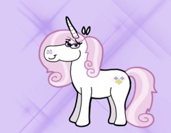 Size: 1134x878 | Tagged: safe, artist:cookie-lovey, fleur-de-lis, pony, unicorn, g4, 2012, bedroom eyes, lidded eyes, looking at you, purple background, simple background, smiling, smiling at you, solo, style emulation, the fairly oddparents