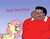 Size: 1016x787 | Tagged: safe, artist:cookie-lovey, fluttershy, human, pegasus, pony, .mov, g4, 2012, blue background, crossover, duo, duo male and female, fat albert and the cosby kids, female, fluttershed, looking at you, male, mare, open mouth, open smile, simple background, smiling, smiling at you, style emulation, talking, teeth, text, the fairly oddparents