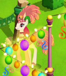 Size: 377x433 | Tagged: safe, gameloft, screencap, sunset circus, earth pony, pony, g4, my little pony: magic princess, female, game screencap, lantern, mare, ponyville