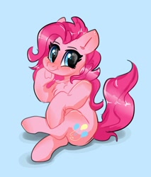 Size: 1184x1391 | Tagged: safe, artist:h0rsefeathers, pinkie pie, earth pony, pony, g4, blue background, simple background, solo