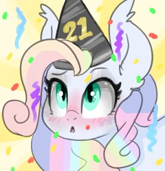 Size: 727x757 | Tagged: safe, artist:h0rsefeathers, oc, oc only, bat pony, pony, hat, party hat, solo