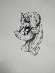 Size: 1536x2048 | Tagged: safe, artist:h0rsefeathers, oc, oc only, pony, unicorn, solo, stippling, traditional art