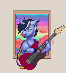 Size: 4071x4508 | Tagged: artist needed, safe, oc, oc only, oc:bronyast, pony, unicorn, electric guitar, guitar, musical instrument, rainbow colors, solo