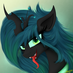 Size: 4000x4000 | Tagged: safe, artist:ser-p, queen chrysalis, changeling, changeling queen, g4, absurd resolution, bust, crown, forked tongue, jewelry, portrait, regalia, sharp teeth, solo, teeth