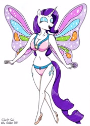 Size: 2485x3494 | Tagged: safe, artist:killerteddybear94, rarity, unicorn, anthro, plantigrade anthro, g4, adorasexy, beautisexy, belly button, big breasts, breasts, busty rarity, butterfly wings, clothes, curvy, cute, eyes closed, eyeshadow, female, high res, hourglass figure, makeup, open mouth, open smile, raribetes, sexy, shoes, simple background, smiling, solo, traditional art, white background, wings