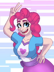 Size: 1218x1623 | Tagged: safe, artist:erichkaofficial, derpibooru exclusive, pinkie pie, human, equestria girls, g4, big breasts, breasts, looking at you, sketch, solo
