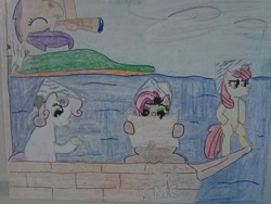 Size: 720x540 | Tagged: safe, artist:justaviewer94, apple bloom, babs seed, scootaloo, sweetie belle, g4, boat, cutie mark crusaders, treasure map