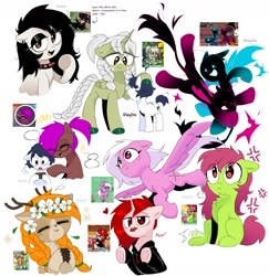 Size: 1714x1767 | Tagged: safe, artist:inkp0ne, oc, oc only, oc:michel tusche, alicorn, deer, earth pony, pegasus, pony, unicorn, group, michel is such a cute filly, simple background, white background