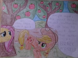 Size: 960x720 | Tagged: safe, artist:justaviewer94, applejack, fluttershy, g4, applebucking