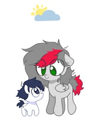 Size: 518x673 | Tagged: safe, artist:inkp0ne, oc, oc only, oc:michel tusche, earth pony, pegasus, pony, duo, michel is such a cute filly, simple background, white background