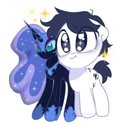 Size: 902x925 | Tagged: safe, artist:inkp0ne, nightmare moon, oc, oc only, oc:michel tusche, alicorn, earth pony, pony, g4, michel is such a cute filly, plushie, pony plushie, simple background, solo, white background