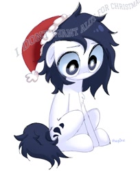 Size: 736x904 | Tagged: safe, artist:inkp0ne, oc, oc only, oc:michel tusche, earth pony, pony, christmas, hat, holiday, michel is such a cute filly, santa hat, simple background, solo, white background