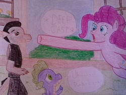 Size: 720x540 | Tagged: safe, artist:justaviewer94, pinkie pie, spike, oc, dragon, g4, dragon oc, non-pony oc, outdoors