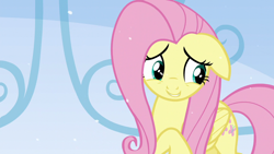 Size: 1280x720 | Tagged: safe, screencap, fluttershy, pegasus, pony, g4, my little pony: friendship is magic, the crystalling, cute, female, floppy ears, mare, shyabetes, snow, solo