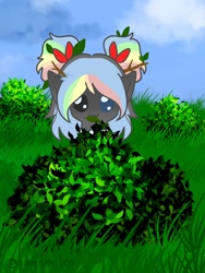 Size: 768x1024 | Tagged: safe, artist:iamsmileo, oc, oc only, pegasus, pony, bush, grass, sky, solo