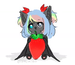 Size: 1412x1230 | Tagged: safe, artist:iamsmileo, oc, oc only, bat pony, pony, food, solo, strawberry