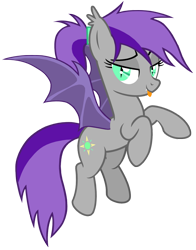 Size: 1623x2072 | Tagged: safe, artist:éclair, oc, oc:dixie, bat pony, pony, ear fluff, fangs, female, flying, looking at you, mare, simple background, spread wings, tongue out, transparent background, vector, wings