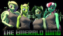 Size: 3840x2160 | Tagged: safe, artist:dangerousdpad, oc, oc:denalia, oc:green screen, oc:mysti tesla, oc:pepper, bat pony, earth pony, pegasus, unicorn, anthro, 3d, green, high res, source filmmaker