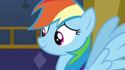 Size: 1920x1080 | Tagged: safe, screencap, rainbow dash, pegasus, pony, fame and misfortune, g4, cute, dashabetes, smiling, solo