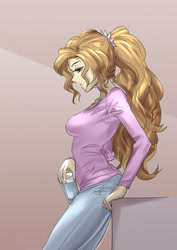 Size: 2894x4093 | Tagged: safe, artist:invisibleone11, adagio dazzle, human, equestria girls, g4, breasts, clothes, female, pants, solo, water