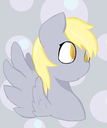 Size: 591x708 | Tagged: safe, derpy hooves, pegasus, pony, g4, bust, commission, cute, eyes open, gray background, gray coat, head shot, simple background, wings, yellow eyes, yellow hair