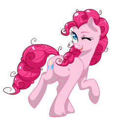 Size: 2510x2676 | Tagged: safe, artist:tersisa, pinkie pie, earth pony, pony, g4, cute, diapinkes, female, high res, mare, one eye closed, open mouth, raised hoof, simple background, solo, teeth, transparent background, wink