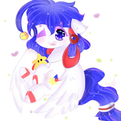 Size: 894x894 | Tagged: safe, artist:magicangelstarartist, oc, oc only, pegasus, pony, one eye closed, simple background, sitting, solo, spread wings, wings, wink