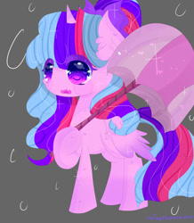 Size: 834x958 | Tagged: safe, artist:magicangelstarartist, oc, oc only, pony, unicorn, female, mare, multicolored hair, simple background, solo, umbrella