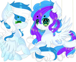 Size: 992x806 | Tagged: safe, artist:magicangelstarartist, oc, oc only, pegasus, pony, duo, eyes closed, female, mare, multicolored hair, simple background, spread wings, wings