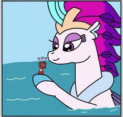 Size: 891x852 | Tagged: safe, artist:supahdonarudo, queen novo, oc, oc:ironyoshi, seapony (g4), unicorn, g4, my little pony: the movie, heart, heart eyes, holding, macro, ocean, water, wingding eyes