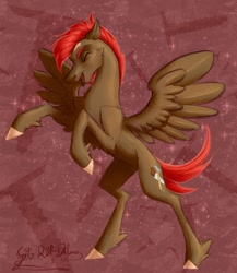 Size: 945x1091 | Tagged: safe, artist:thatonegib, oc, oc only, pegasus, pony, commission, open mouth, raised hoof, smiling, solo, spread wings, standing on two hooves, wings, ych result