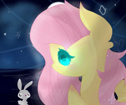 Size: 979x816 | Tagged: safe, artist:magicangelstarartist, angel bunny, fluttershy, g4, blushing, bust, duo, looking at each other, looking at someone, simple background