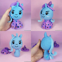 Size: 1200x1200 | Tagged: safe, artist:facja, trixie, pony, unicorn, g4, amigurumi, cape, clothes, crochet, hat, irl, photo, plushie, trixie's cape, trixie's hat