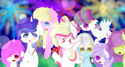 Size: 1024x550 | Tagged: safe, artist:magicangelstarartist, earth pony, pegasus, pony, unicorn, blurry background, female, fluffy, happy new year, holiday, mare