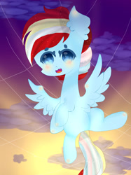 Size: 1024x1366 | Tagged: safe, artist:magicangelstarartist, oc, oc only, pegasus, pony, female, flying, mare, multicolored hair, simple background, solo