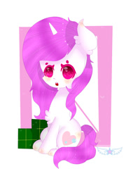 Size: 1024x1366 | Tagged: safe, artist:magicangelstarartist, oc, oc only, pony, unicorn, blushing, female, mare, open mouth, simple background, sitting, solo