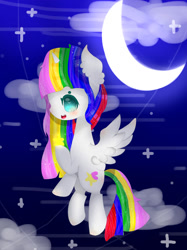 Size: 1024x1366 | Tagged: safe, artist:magicangelstarartist, oc, oc only, pegasus, pony, crescent moon, female, mare, moon, multicolored hair, solo, starry night