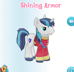 Size: 388x379 | Tagged: safe, gameloft, screencap, shining armor, pony, unicorn, g4, my little pony: magic princess, clothes, male, solo, stallion