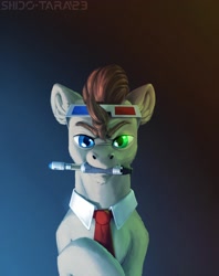 Size: 1700x2150 | Tagged: safe, artist:shido-tara, doctor whooves, time turner, earth pony, pony, collaboration:meet the best showpony, g4, 3d glasses, collaboration, doctor who, looking at you, necktie, simple background, sonic screwdriver
