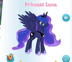 Size: 459x397 | Tagged: safe, gameloft, screencap, princess luna, pony, g4, my little pony: magic princess