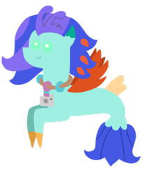 Size: 898x1087 | Tagged: safe, artist:supahdonarudo, oc, oc only, oc:sea lilly, pony, seapony (g4), camera, dorsal fin, fin, fin wings, fins, fish tail, flowing mane, flowing tail, jewelry, necklace, pointy ponies, simple background, style emulation, tail, transparent background, wings