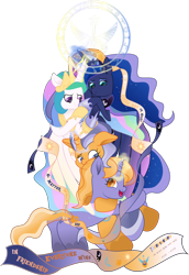 Size: 5773x8414 | Tagged: safe, artist:php178, derpibooru exclusive, part of a set, princess celestia, princess luna, oc, oc:imperii solem (empirica sol), oc:lunae novae (new luna), alicorn, pony, unicorn, derpibooru, series:apri(luna) fools!, g4, .svg available, 2023, absurd resolution, aftermath, all is well, alternate design, april fools, april fools 2023, blue, blue eyes, blue mane, blue tail, celebration, clothes, colored wings, crossed horns, crown, cute, cute face, cute smile, cyan eyes, derpibooru logo, derpibooru ponified, description is relevant, dock, embrace, ethereal hair, ethereal mane, ethereal tail, everything is fixed, everything went better than expected, female, finale, floating, flowing mane, flowing tail, glare, glowing, glowing horn, gold, golden eyes, gradient hair, gradient mane, gradient tail, gradient wings, group, group hug, happiness, happy, head down, hoof heart, horn, horns are touching, hug, implied princess celestia, implied princess luna, inkscape, jewelry, lesson, levitation, logo, long horn, long mane, long tail, looking at each other, looking at someone, looking at you, looking down, looking up, magic, magic aura, magic circle, magic glow, mare, meta, moon, movie accurate, multicolored hair, multicolored mane, multicolored tail, new lunar republic, ocbetes, opposites, palette swap, part of a series, peytral, ponified, ponified logo, positive message, positive ponies, princess celestia's cutie mark, princess luna's cutie mark, projection, quartet, raised hoof, recolor, regalia, representative, reunion, ribbon, runes, runescape, shoes, sibling love, siblings, simple background, sister, sisterly love, sisters, smiling, smiling at each other, solar empire, sparkly mane, sparkly tail, spread hooves, striped mane, striped tail, svg, tail, teal eyes, telekinesis, thank you, thanks, the war is over, timeline, touching hooves, translucent mane, transparent background, transparent mane, transparent tail, tribute, twin sisters, twins, underhoof, unicorn oc, united equestria, vector, winghug, wings, yellow eyes, you guys are awesome and i love you