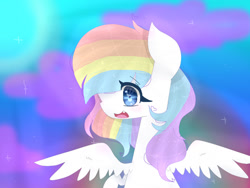 Size: 1024x768 | Tagged: safe, artist:magicangelstarartist, oc, oc only, pegasus, pony, female, mare, multicolored hair, simple background, solo, spread wings, wings