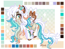 Size: 2884x2140 | Tagged: safe, artist:mint-light, oc, oc only, pegasus, pony, checkered background, female, flying, high res, looking at you, multicolored coat, multicolored hair, multicolored mane, open mouth, open smile, pegasus oc, signature, smiling, solo