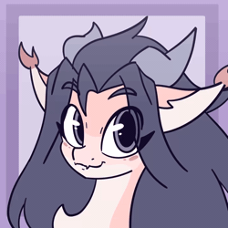 Size: 1200x1200 | Tagged: safe, artist:nova rain, oc, oc only, dracony, dragon, hybrid, animated, bust, commission, ear flick, eye clipping through hair, eyes closed, female, horns, looking at you, simple background, smiling, solo
