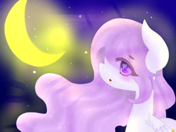 Size: 1024x768 | Tagged: safe, artist:magicangelstarartist, oc, oc only, pegasus, pony, crescent moon, female, mare, moon, night, night sky, simple background, sky, solo, sparkly mane