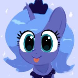 Size: 2048x2048 | Tagged: safe, artist:omelettepony, princess luna, alicorn, pony, g4, :p, crown, cute, eye clipping through hair, female, high res, horn, jewelry, lunabetes, mare, peytral, ponybooru import, regalia, s1 luna, solo, tongue out