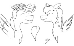 Size: 1280x800 | Tagged: safe, artist:sketchy mcpad, oc, oc only, oc:chopsticks, oc:sketchy mcpad, pegasus, pony, chest fluff, duo, gay, heart, lineart, male, oc x oc, shipping, simple background, stallion, white background