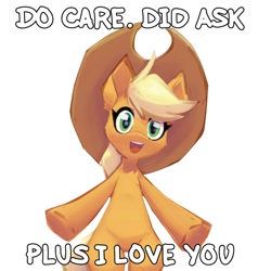 Size: 1000x1000 | Tagged: safe, artist:senaelik, applejack, earth pony, pony, g4, cute, dialogue, jackabetes, open mouth, open smile, smiling, solo, wholesome