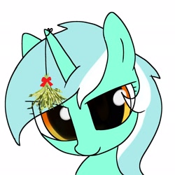 Size: 2048x2048 | Tagged: safe, artist:omelettepony, lyra heartstrings, pony, unicorn, g4, bust, female, high res, horn, looking at you, mare, mistletoe, mistletoe horn, simple background, solo, white background